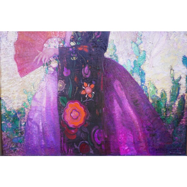 1920s Allen Gilbert Cram, the Queen of the Fiesta Study in Mauve and Scarlet Circa 1925, Framed For Sale - Image 5 of 11
