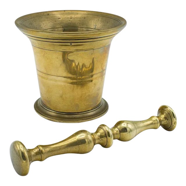 1850s Victorian Antique Apothecary Mortar and Pestle, English, Brass, Chemist For Sale