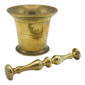 1850s Victorian Antique Apothecary Mortar and Pestle, English, Brass, Chemist