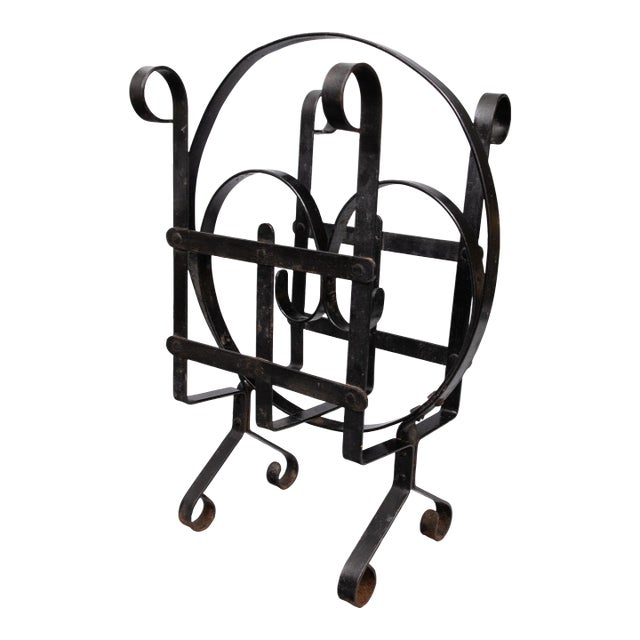 Mid 20th Century French Black Wrought Iron Magazine Rack For Sale