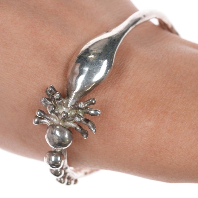 Brutalist 6.75" Carl Tasha (1943-2006) Brutalist Sterling Cuff Bracelet For Sale - Image 3 of 11