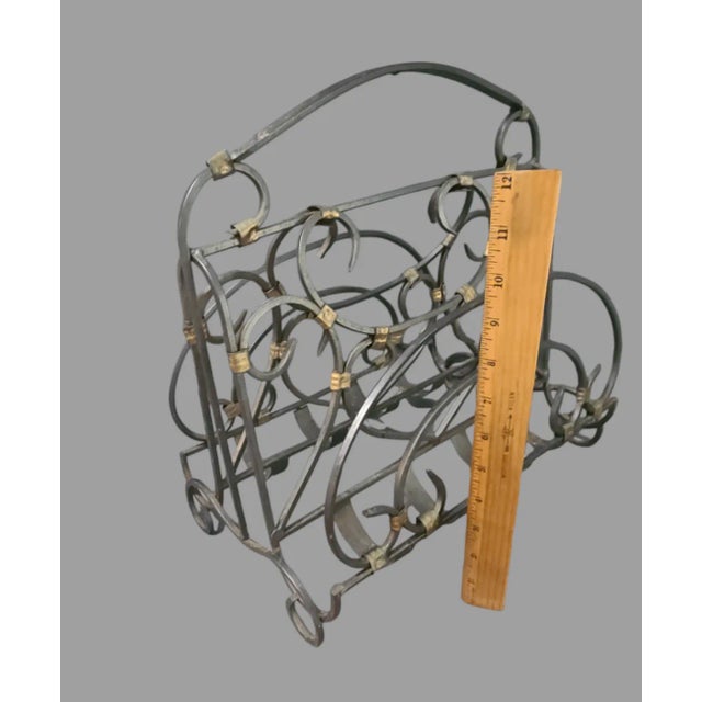 Late 20th Century Vintage Wrought Iron Charcoal Gray Brass Detail Magazine Holder Rack For Sale - Image 4 of 7