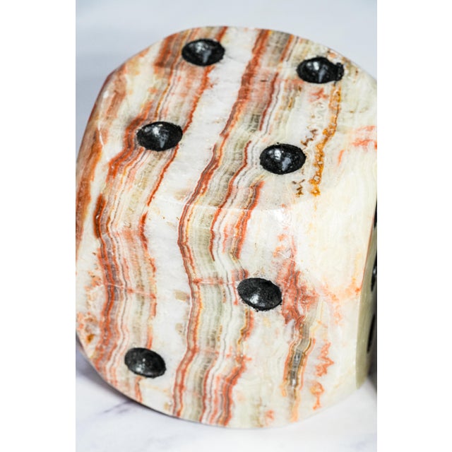 Amazing Banded Onyx Marble Vintage Pair of Large Oversized Dice Bookends Sculpture Mid Century Modern MCM For Sale - Image 9 of 14