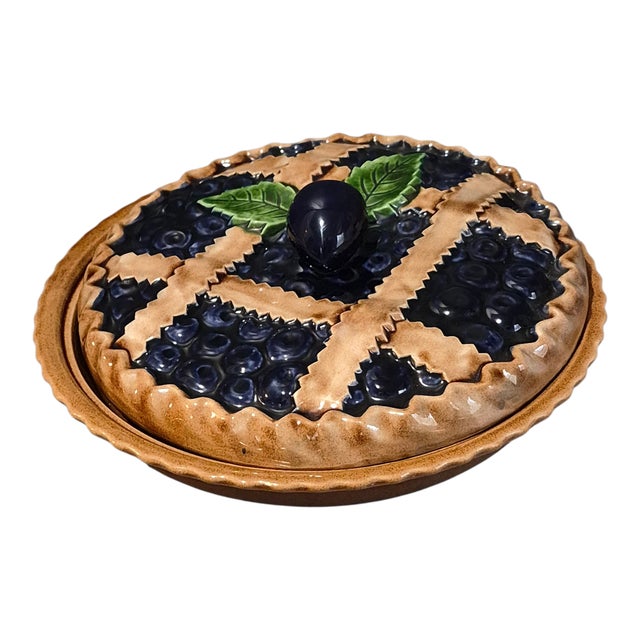 Vintage Sanor Portuguese Ceramic Blueberry Pie Keeper "Trompe L'oeil" For Sale - Image 10 of 10