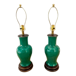 Beautiful Pair of Frederick Cooper Emerald Green Crystalline Glazed Ceramic Table Lamps