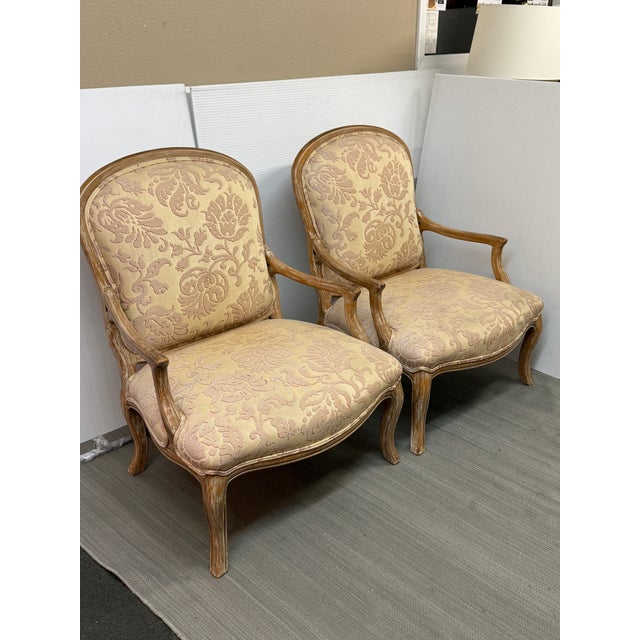 French William Switzer Floral Damask Bergères, Pair For Sale - Image 3 of 12