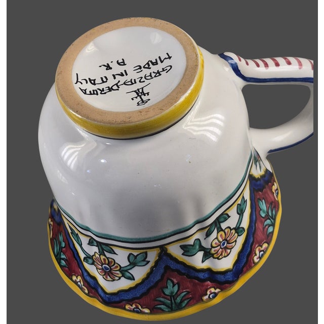 Vintage Hand Painted Terra Cotta Italian Deruta Grazia Pottery Cup & Saucer For Sale - Image 6 of 8