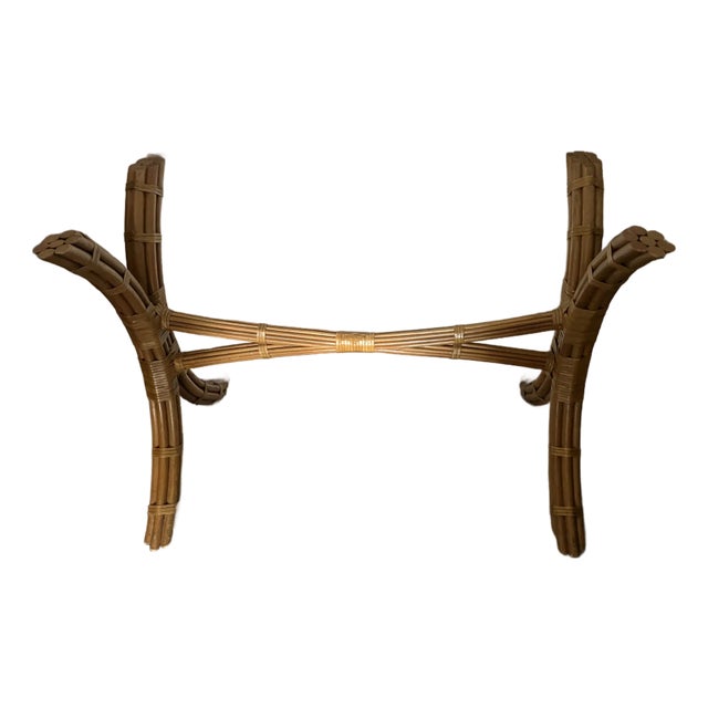 Boho Chic McGuire Style Rattan Glass Top Dining Table For Sale