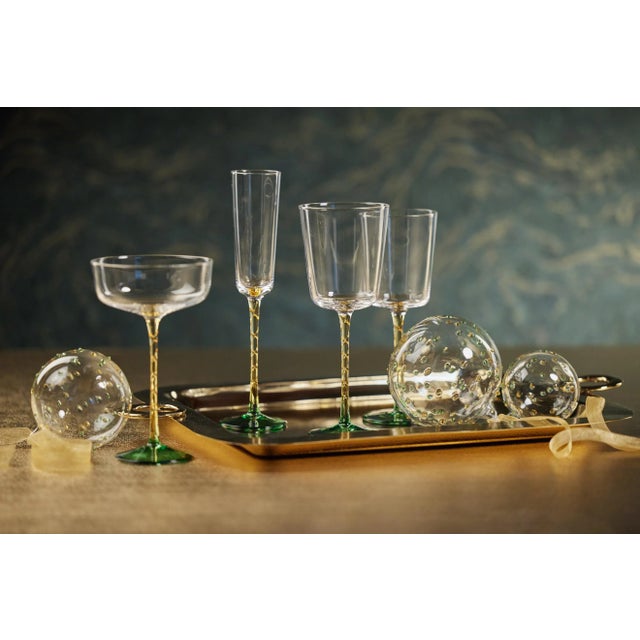 Traditional Sachi Green & Amber White Wine Glasses, Set of 6 For Sale - Image 3 of 3