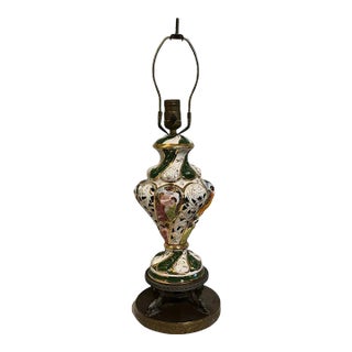 Vintage Mid-Century Italian Capodimonte Lamp, Dark Green Spiral With Tiered Base For Sale