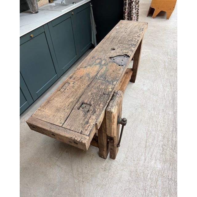 Large Antique Carpenter's Workbench in Oak, 1920s For Sale - Image 6 of 17
