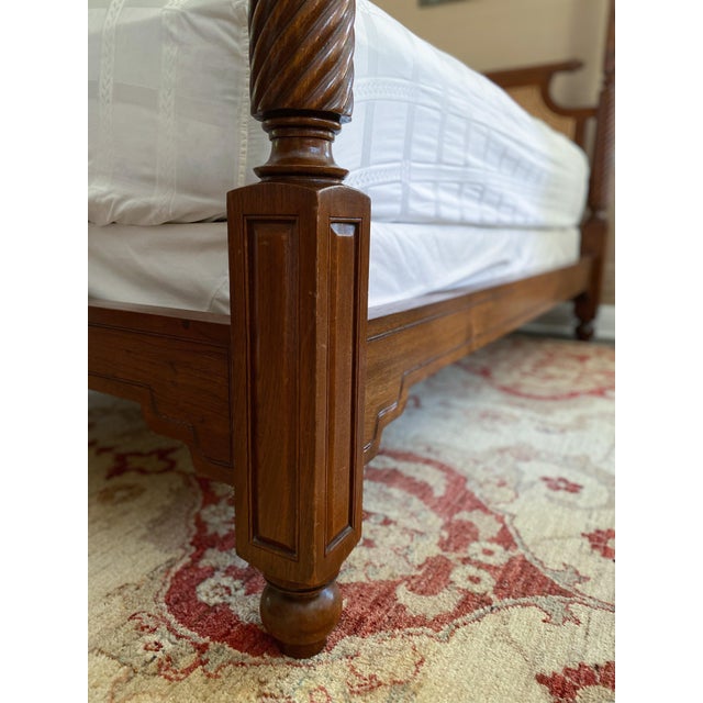 Vintage British Khaki "Lord Mountbatten" Four Poster Anglo-Indian Style Canopy Queen Bed For Sale - Image 16 of 18