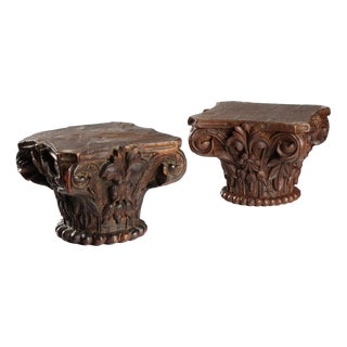 Carved Wooden Capitals or Pedestals, Set of 2 For Sale
