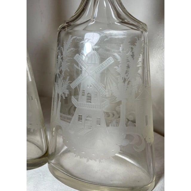 Large Antique Nautical Sailboat Cut Glass Crystal Liquor Decanter Bottles - a Pair For Sale - Image 13 of 17