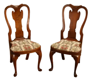 Saybolt Cleland Queen Anne Style Walnut Side Chairs, Pair