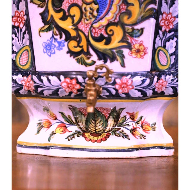 Mid-Century French Hand Painted Corner Desvres Wall Faience Lavabo Fountain For Sale In Dallas - Image 6 of 16