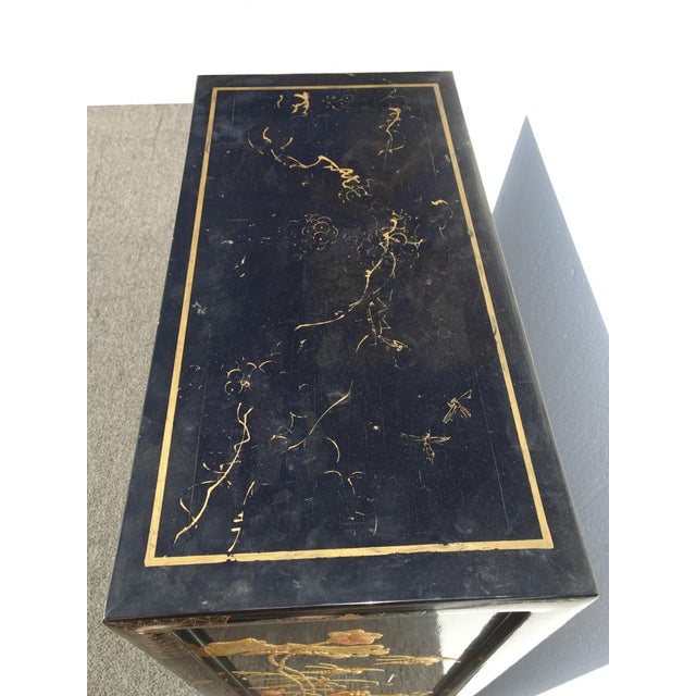 Vintage Oriental Chinese Chinoiserie Black Lacquer Cabinet w Drawers 1of2 Gorgeous Cabinet in Good Vintage Condition....