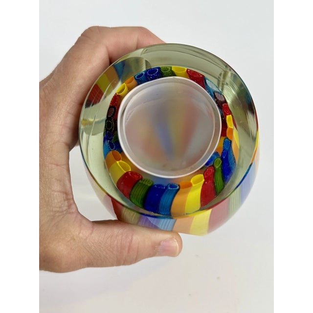 Mid-Century Modern Vintage MCM Badash Crystal 6 In. Rainbow Murano Style Art Glass Vase For Sale - Image 3 of 8