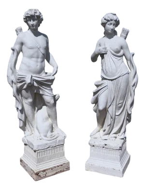 Large Classical Diana & The Hunter Garden Statues, Set of 2