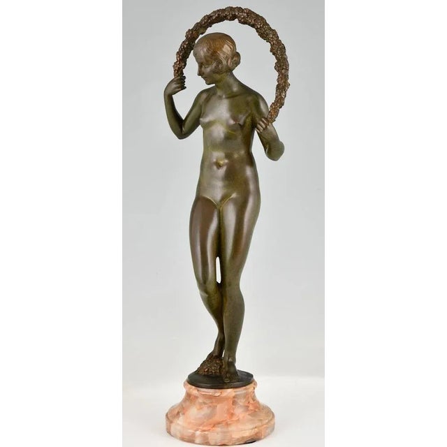 Brown Joe Descomps Cormier, Art Deco Nude with Garland, 1925, Bronze For Sale - Image 8 of 13