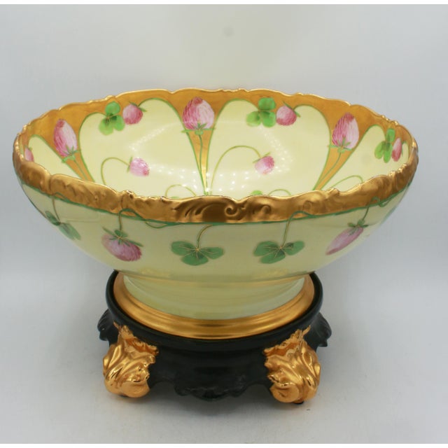 Art Nouveau 1891-1911 Limoges Porcelain Punch Bowl With Original Stand For Sale - Image 3 of 10