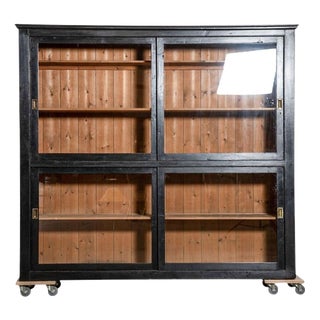 Large Antique English Ebonised Glazed Housekeepers Cabinet, 1880 For Sale