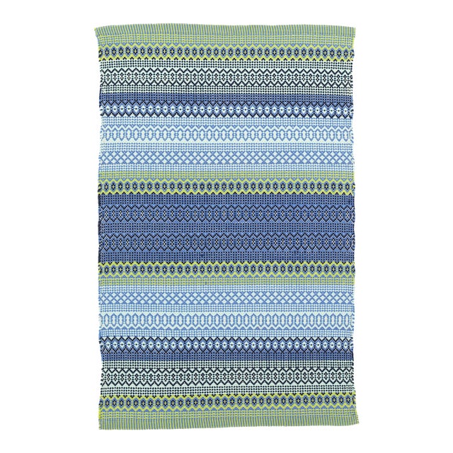 Dash & Albert by Annie Selke Fiesta Stripe French Blue/Green Indoor/Outdoor Rug, 7' 6" x 9' 6" For Sale
