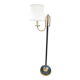 1940s Vintage Antique Brass Swing Arm Floor Lamp With Shade For Sale