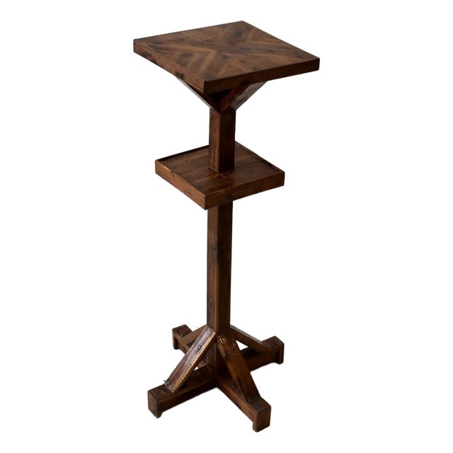 Vintage Constructivist Parquetry Tiered Wood Pedestal Stand, Circa 1940s-50s For Sale