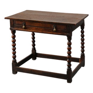 18th Century James II English Bobbin-Turned Oak Side Table with Bronze Hardware For Sale