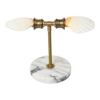 Vintage Natural Shell Brass and Marble Nightlight Table Lamp For Sale