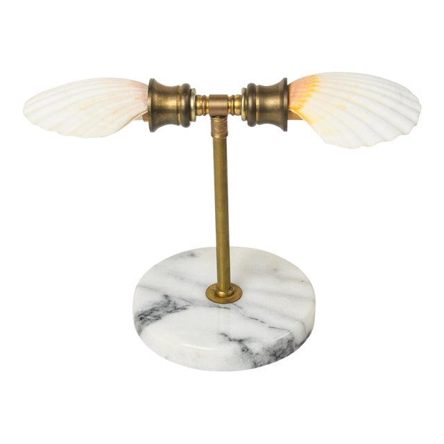 Vintage Natural Shell Brass and Marble Nightlight Table Lamp For Sale