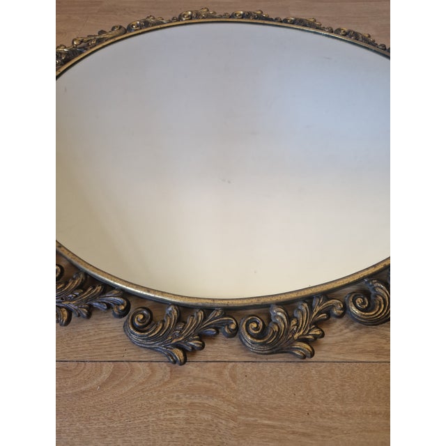 Baroque Oval Bronze Wall Mirror, 1960s For Sale - Image 11 of 17