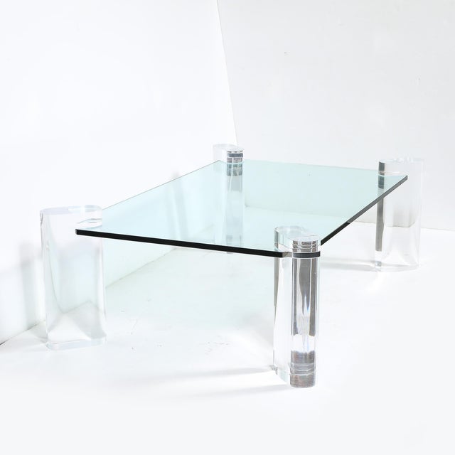 Mid-Century Lucite Bullet-Form Supports & Glass Coffee Table by Karl Springer For Sale - Image 9 of 10