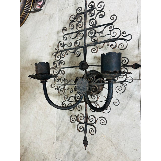 Vintage Iron Wall Sconces, a Pair For Sale - Image 4 of 9