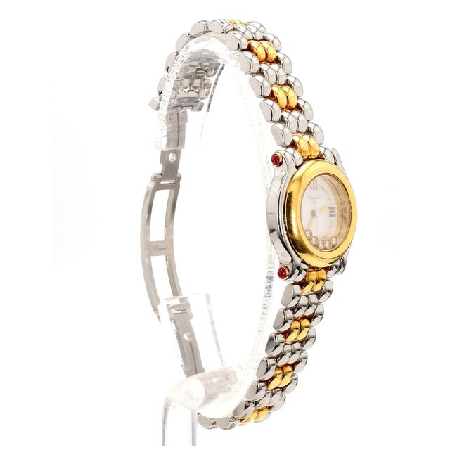 Metal Chopard Happy Sport 8246 Two-Tone Floating Diamond and Ruby 1990 Vintage Watch For Sale - Image 7 of 11