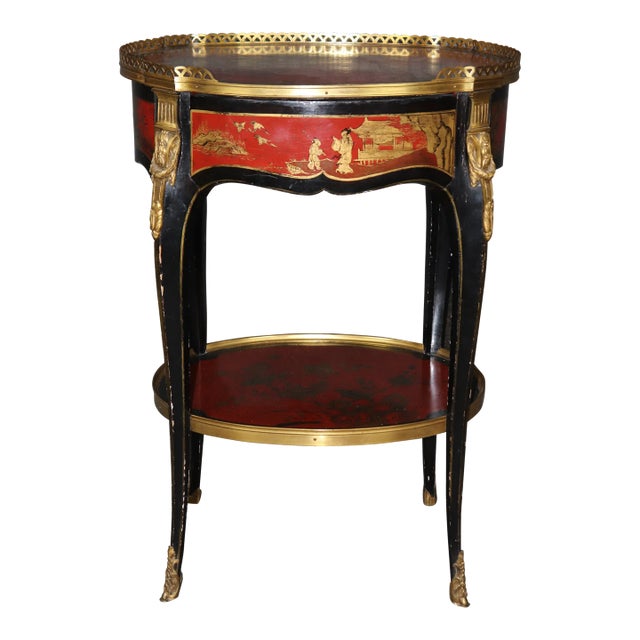French Louis XV Bronze Mounted Red and Black Lacquer Chinoiserie End Table Stand For Sale