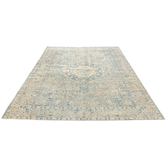 Traditional Antique Meset Rug 10x12 | Ivory & Muted Blue Floral Masterpiece For Sale - Image 3 of 5