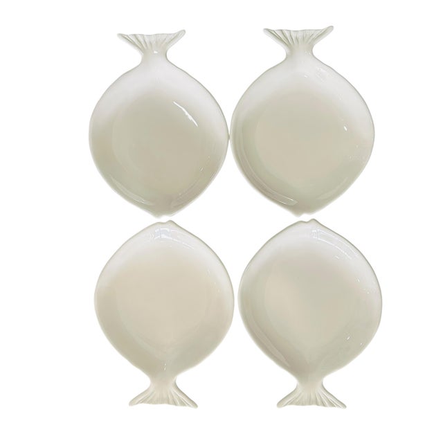 Set of 4 Vintage Pottery Barn Seashore Fish Plates | White Stoneware Figural Appetizer Salad Plates | Retired 2007 Collection | Coastal Chic For Sale - Image 10 of 13