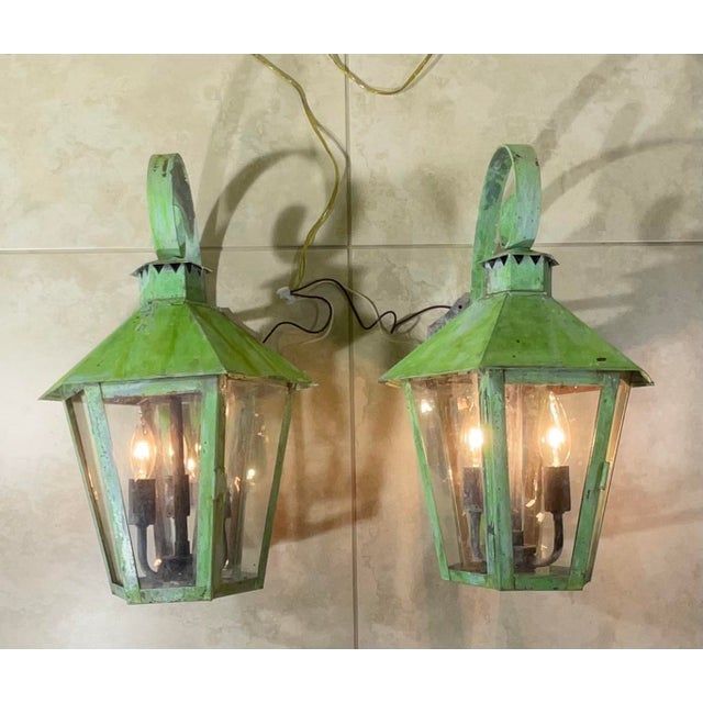 American Pair of Vintage Solid Brass Wall Lantern For Sale - Image 3 of 12