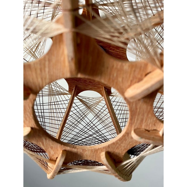 Wood Scandinavian Pendant Light in Wood and Stretched Wire, 1970 For Sale - Image 7 of 12