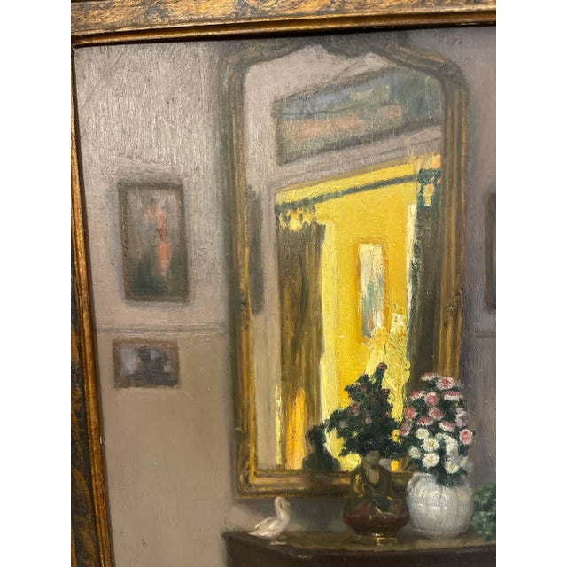 1930s Painting Scene "Parisian Interior" Signed Martin-Sauvaigo, France Oil Painting on Wood Panel For Sale - Image 4 of 12