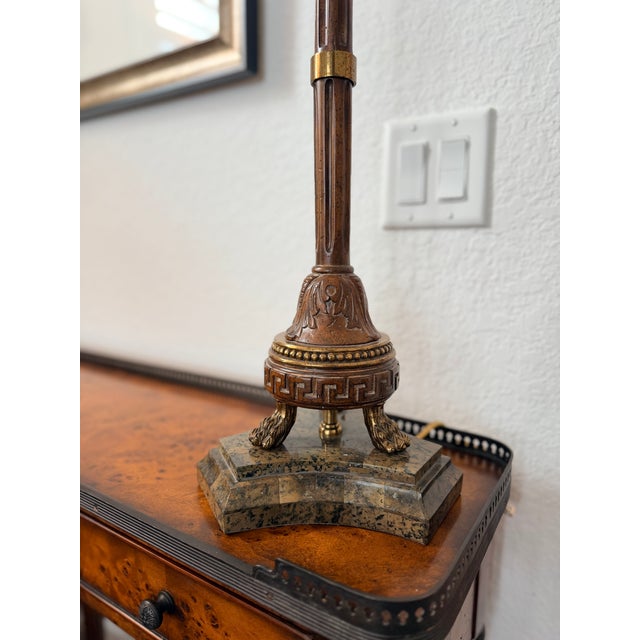 Pair of Maitland-Smith Candlestick-Form Table Lamps With Original Shades Harp and Finials For Sale - Image 10 of 14