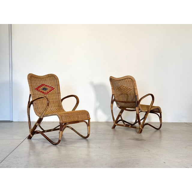 Vintage Wicker and Bamboo Lounge Set, 1960s, Set of 3 For Sale - Image 4 of 18