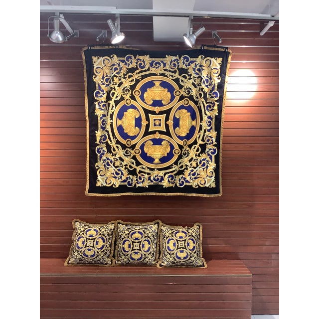 Gianni Versace Custom Blue & Gold Urn Design Velvet Throw For Sale - Image 10 of 12