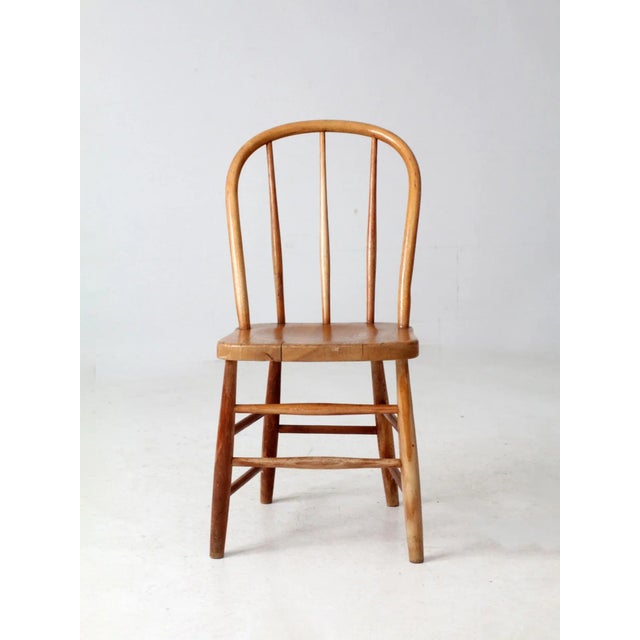 Wood Antique Bow Back Farmhouse Dining Chair For Sale - Image 7 of 15