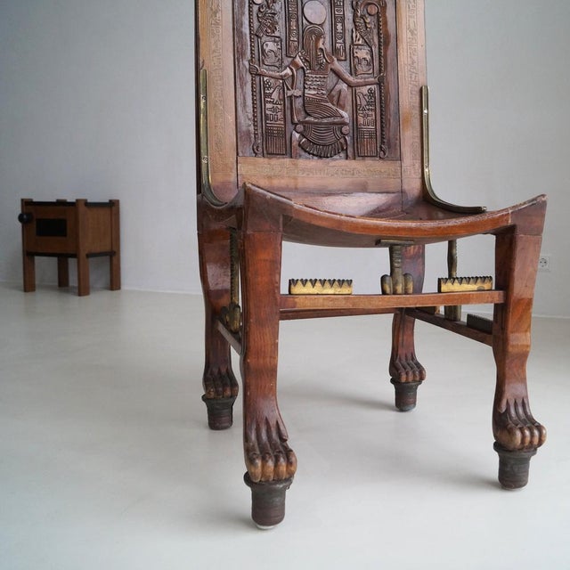 Brown Vintage Egyptian Revival Chair in the style of Tutankhamun's Tomb Chair, 1955 For Sale - Image 8 of 12