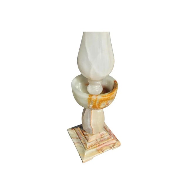 An amazing Pair of Neoclassical Style Onyx Large Table Lamps. Measures 6.5" in width, 6.5" in depth at the base, stand 35"...