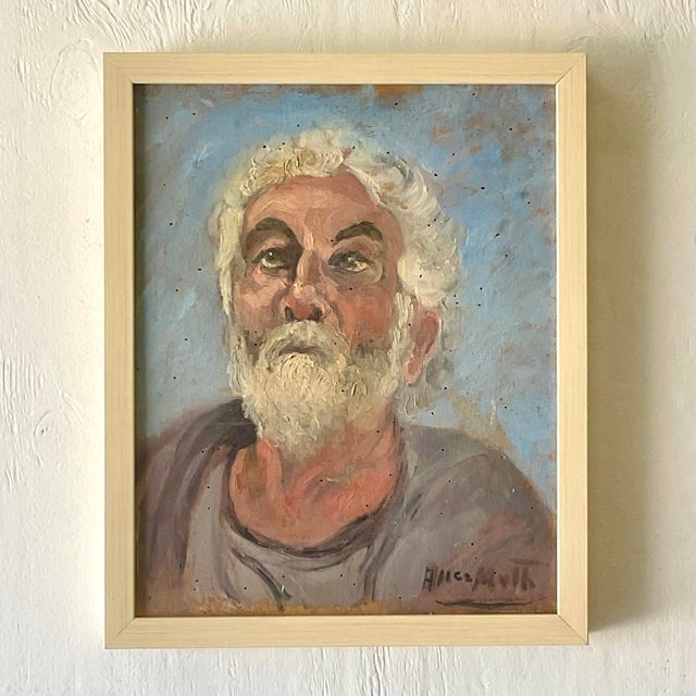 Early 20th Century Vintage Boho Signed Original Oil Portrait on Board For Sale - Image 5 of 8