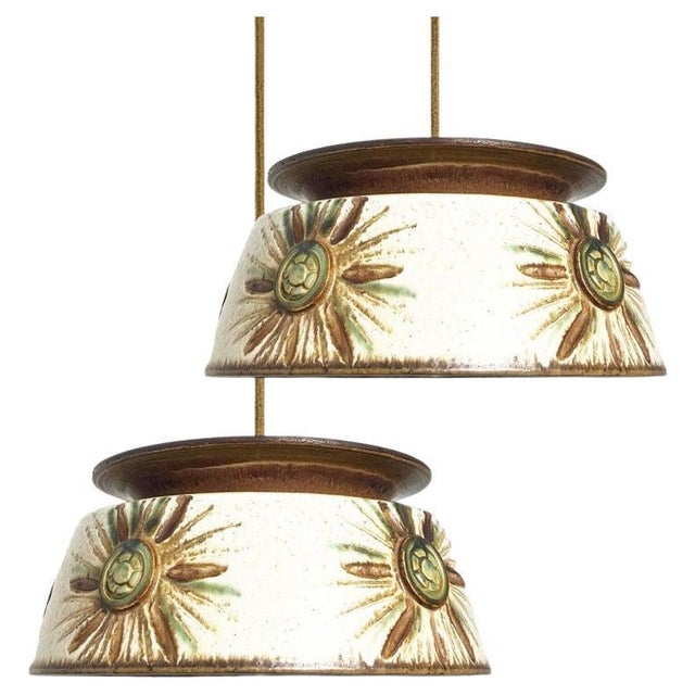 Taupe Green Ceramic Pendant Lights from Axella, Denmark, 1970s, Set of 2 For Sale - Image 12 of 12